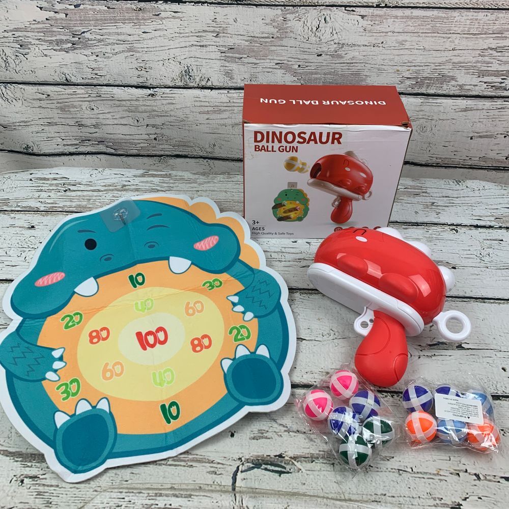 Dinosaur Sticky Ball Gun Toy - Dartboard Target Shooting Launcher - Open Box - Picture 2 of 9